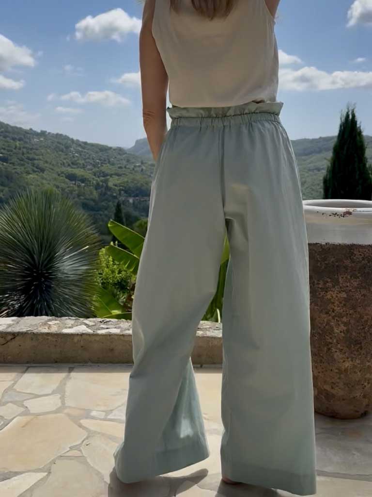 Brede bukser i teal blå med vintage tekstur – AMIIS Bukser
