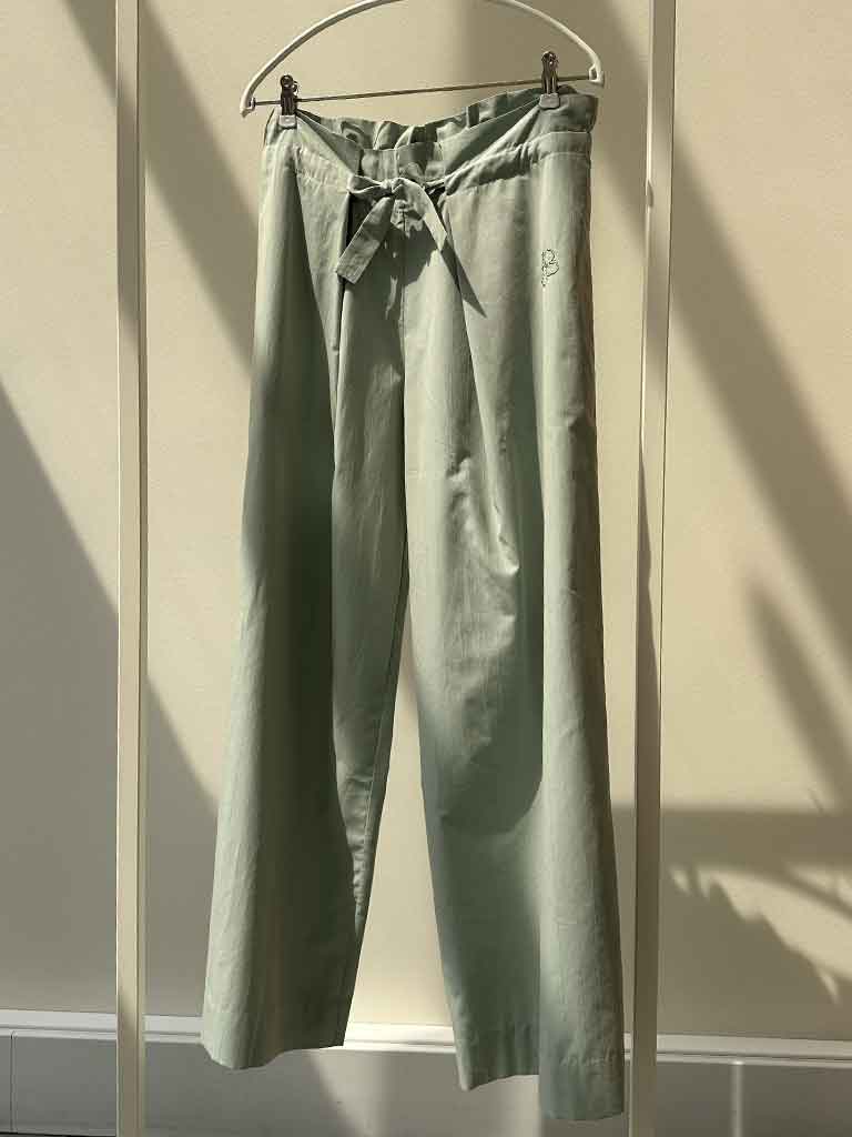 AMIIS Pants – Loose Pants in Teal Blue with Vintage Texture