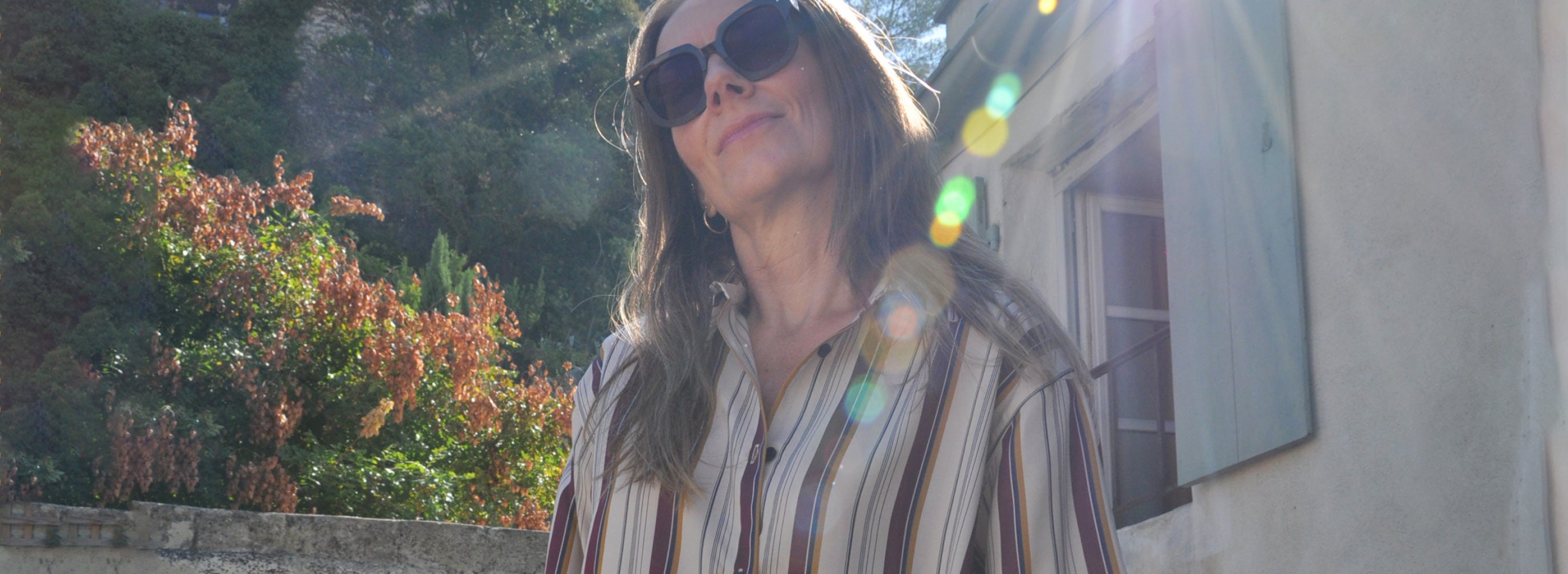 Model wearing Striped Shirt in Autumn Mood shot