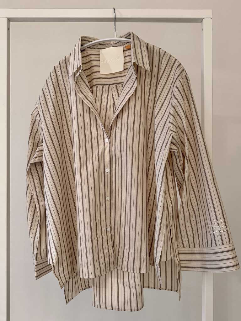 Oversized Cotton Shirt in Beige Brown Stripe – ANES SHIRT