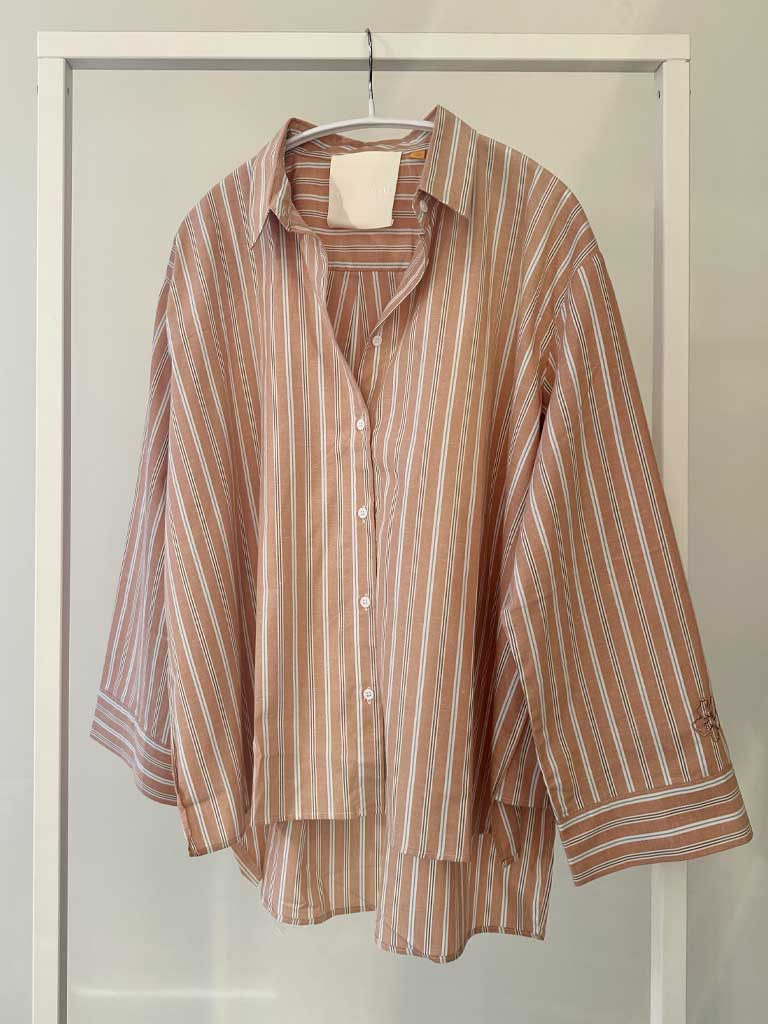 Oversized Cotton Shirt in Rose Brown Stripe – ANES SHIRT