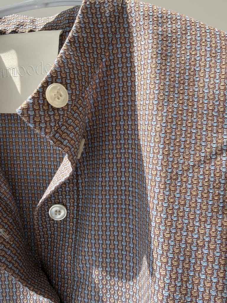 Brown Jacquard Shirt with Puff Sleeves – AVA SHIRT