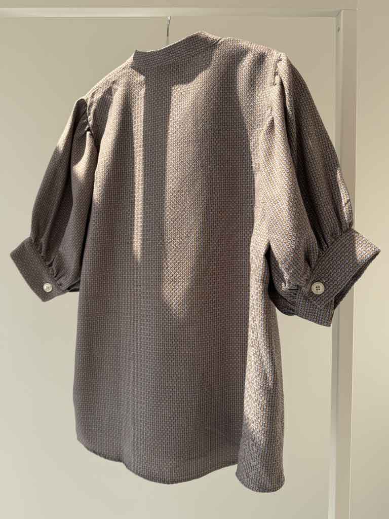 Brown Jacquard Shirt with Puff Sleeves – AVA SHIRT