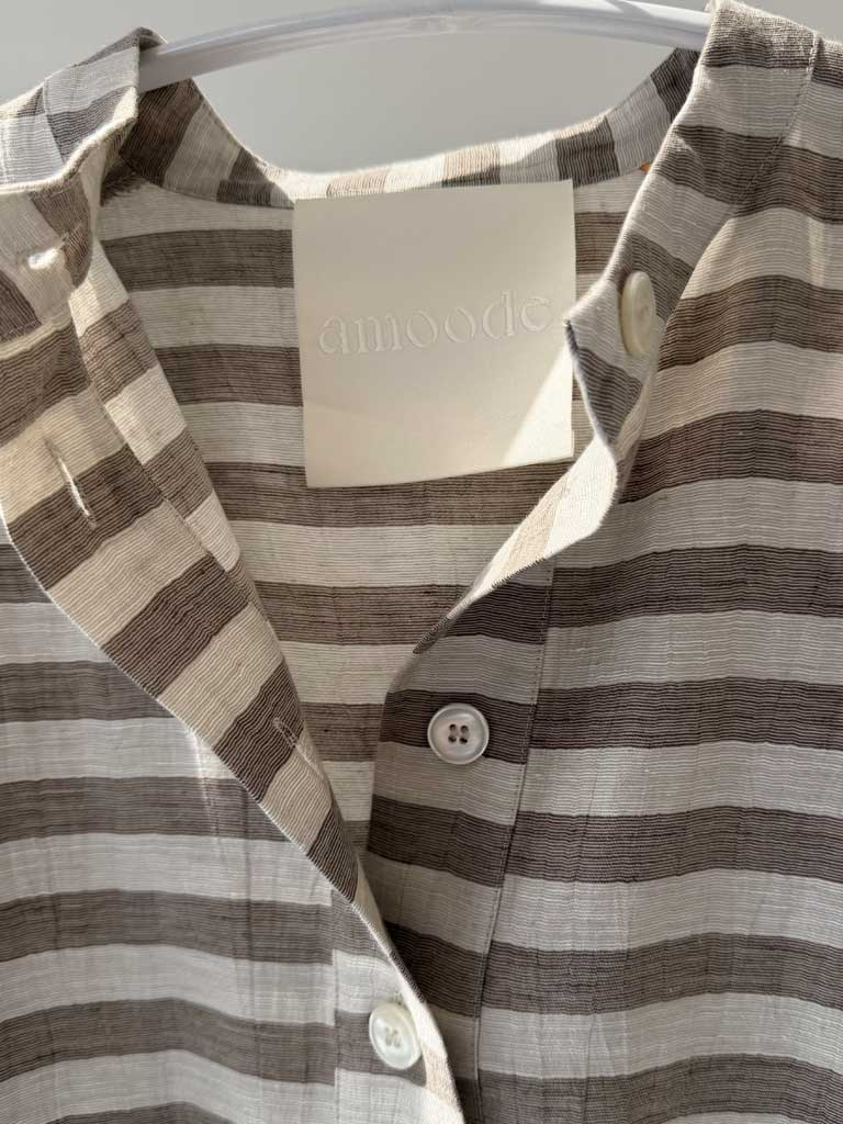 Stribet Brun Bomuldsskjorte med Pufærmer – AVA SHIRT