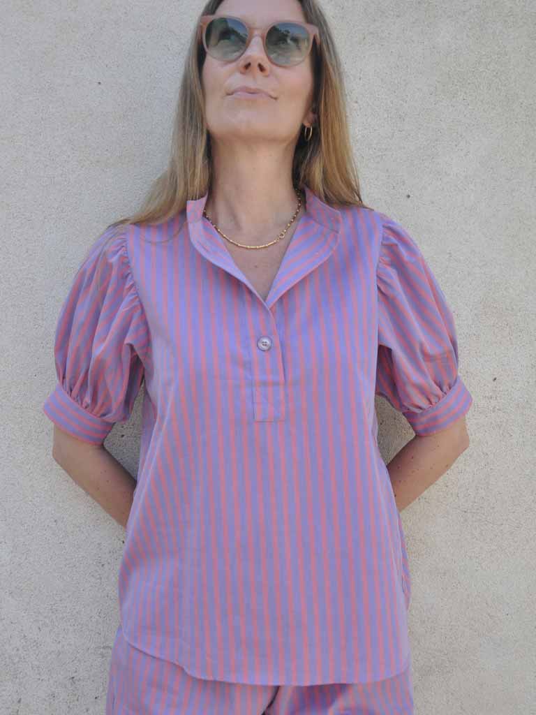 AVA Candy Stribet Lyserød Skjorte Kortærmet