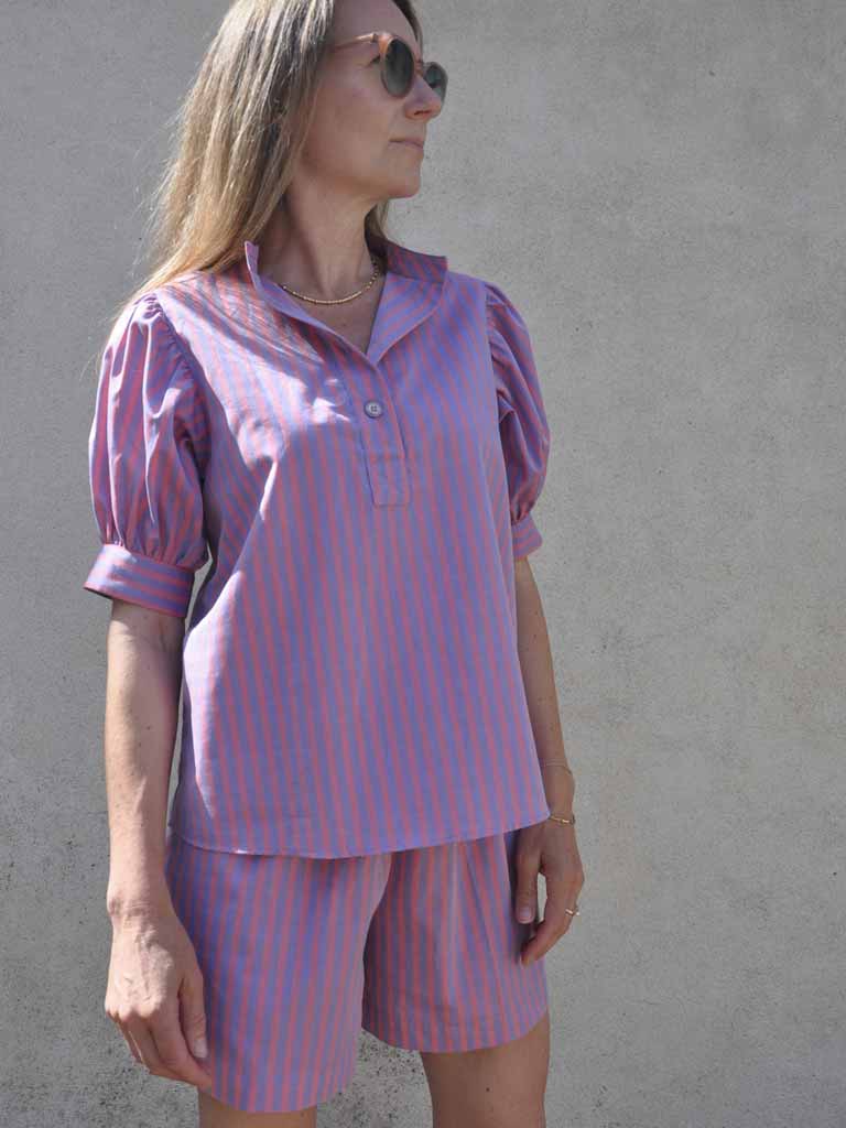 AVA Candy Stribet Lyserød Skjorte Kortærmet