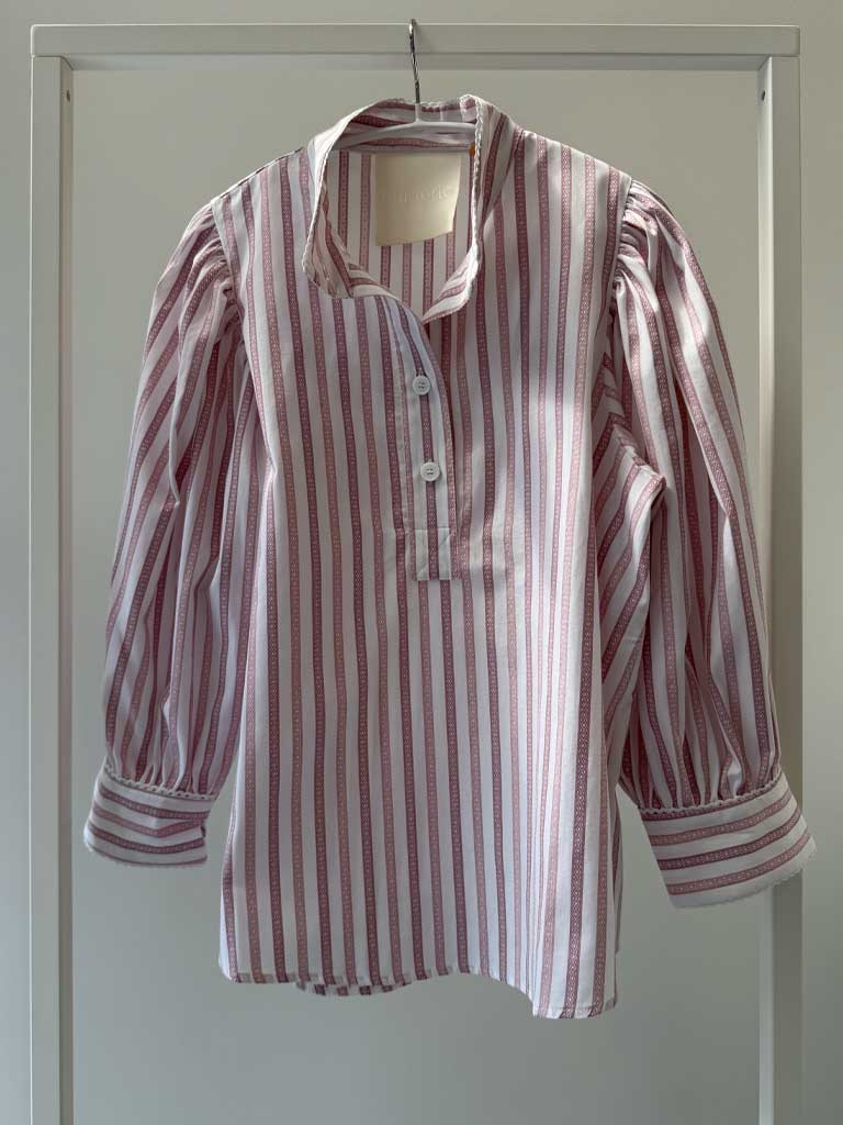 Rose Striped Cotton Shirt with Puff Sleeves – AVA SHIRT
