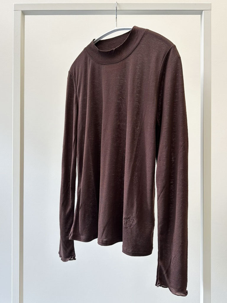 Chokolade brun langærmet top i Tencel/uld-kvalitet - ALANIS