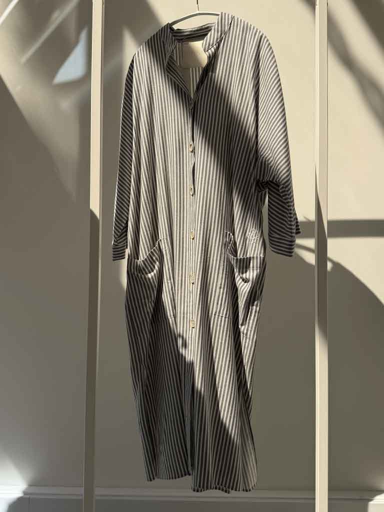 Ecru Striped Shirt Dress with Pockets – ELISABETH DRESS