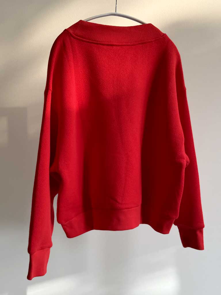 Red V-Neck Sweatshirt with Batwing Sleeves – LEENA SWEAT