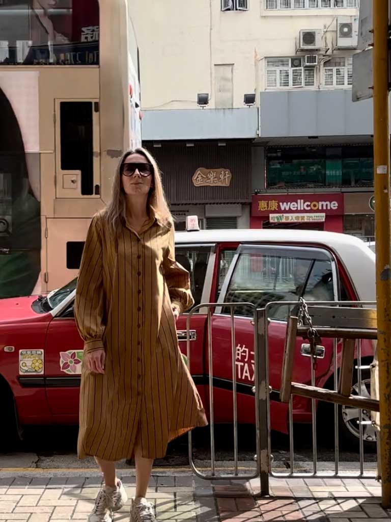 MANHATTAN STRIPE DRESS OCHRE