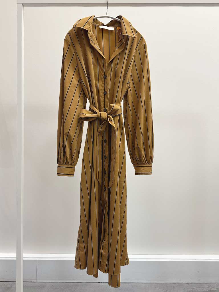 MANHATTAN STRIPE DRESS OCHRE
