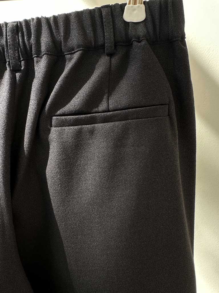 Classic black bouclé trousers with wide straight legs and elastic back waistband – SARA BOUCLÉ PANTS
