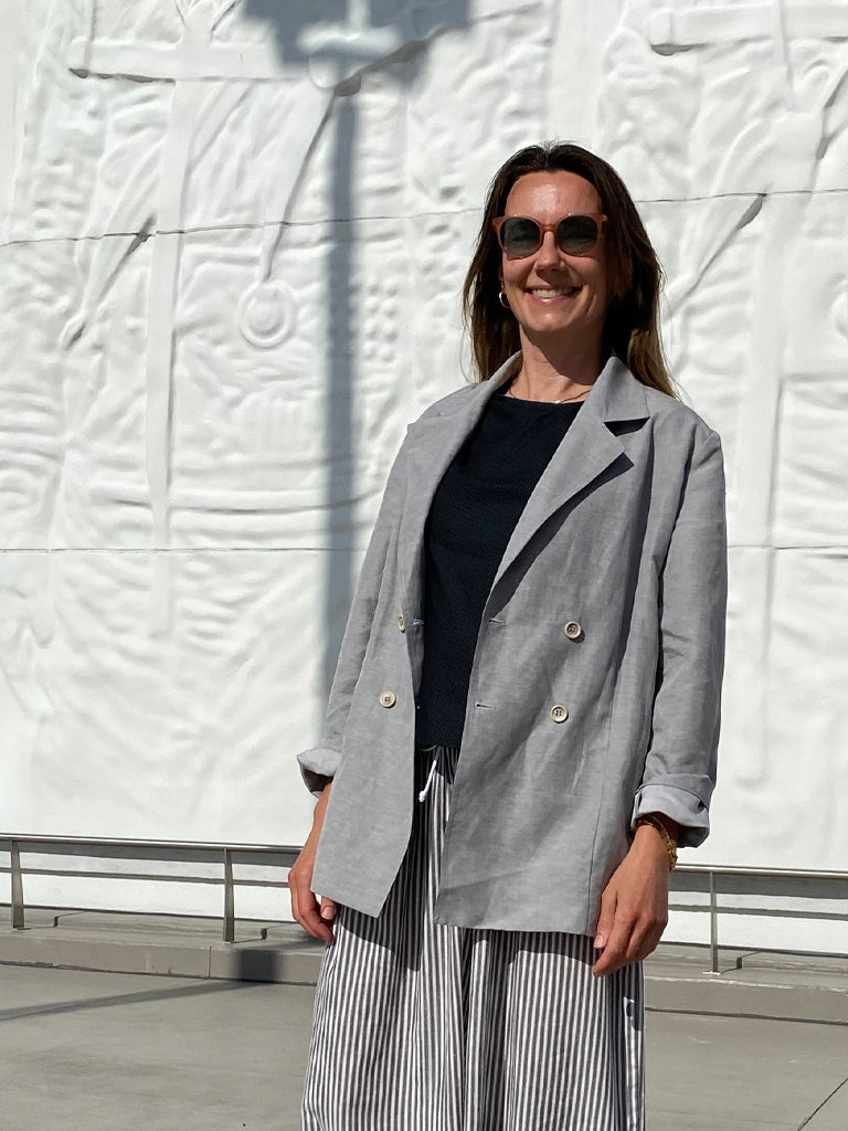 Front of Alexa linen blazer in grey