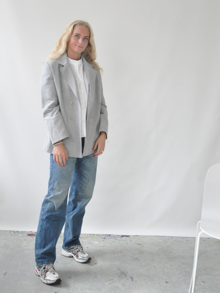 Front of Alexa Linen Blazer with Aude Shirt in White