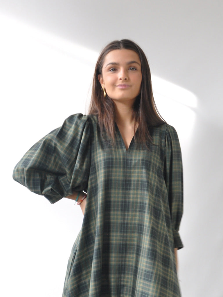 Front of Arona dress in green check