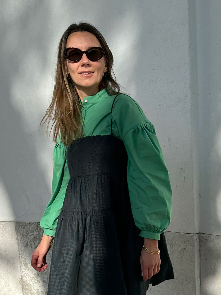 Aude shirt in green under astis dress