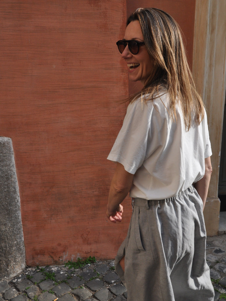 Back of Etna A-Line Linen Skirt in Grey