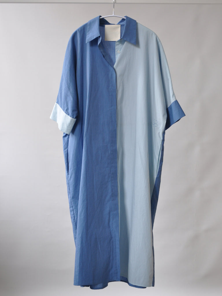 Front of Asso dress in blue colour block