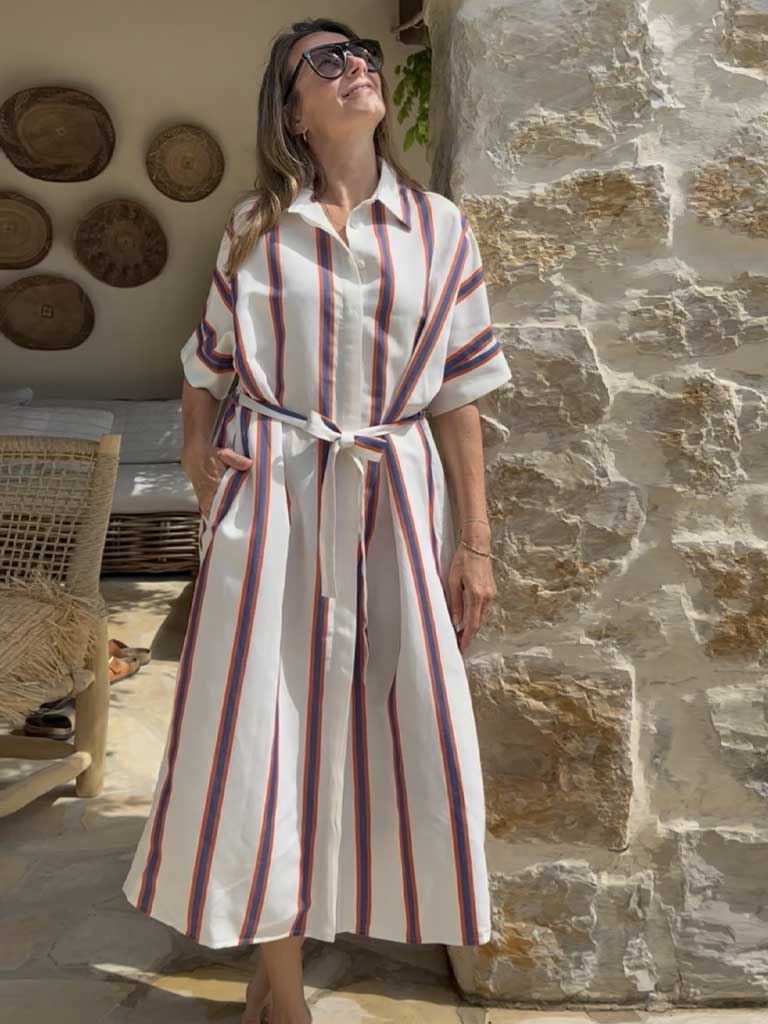 ASSIO Blue Red Stripe Dress Oversized