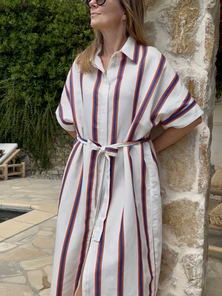 ASSIO Blue Red Stripe Dress Oversized