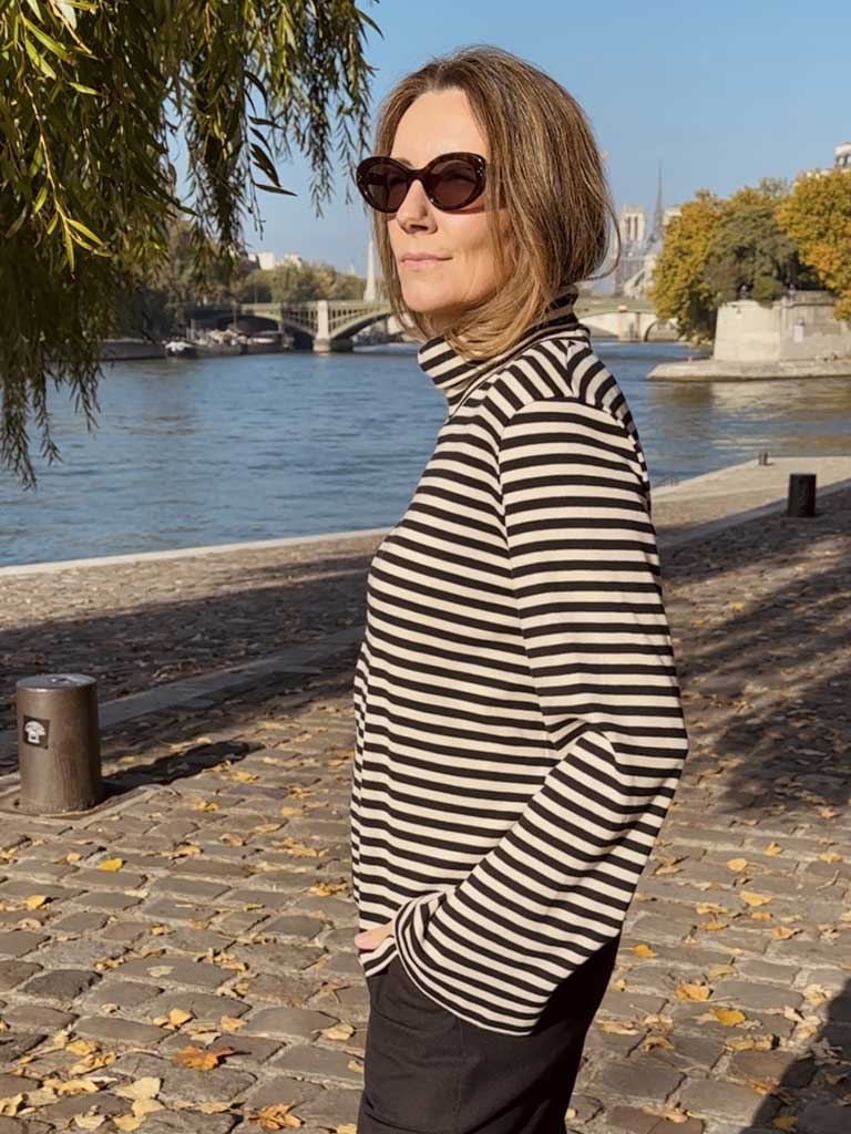 Striped Top with Turtleneck in Cotton Rib and Casual Fit - DONNI TOP