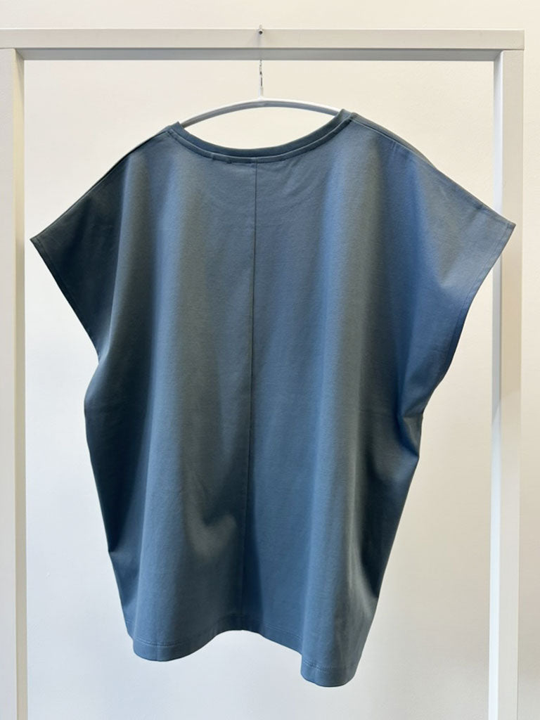 Teal Blue T-shirt in Mercerized Cotton with Boxy Fit - OVIO TEE
