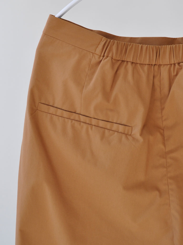 Backpocket Closeup of Studio Pleats Pants in Camel