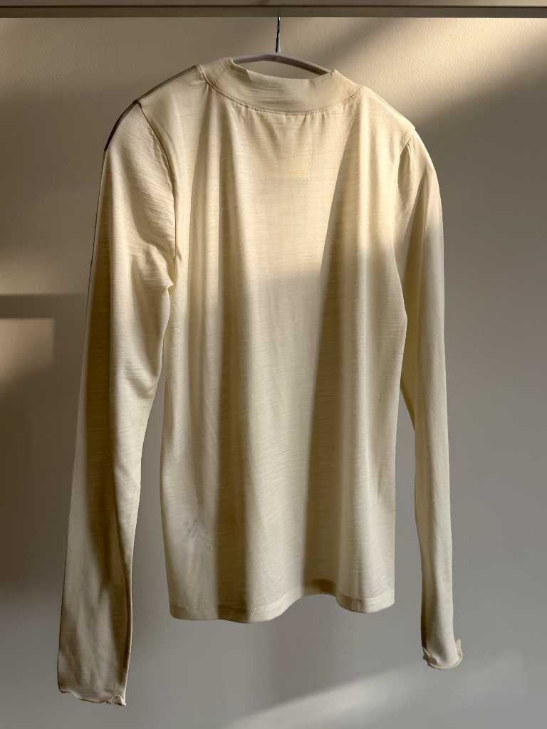 Ecru Wool Long Sleeve Top with High Neck – ALANIS