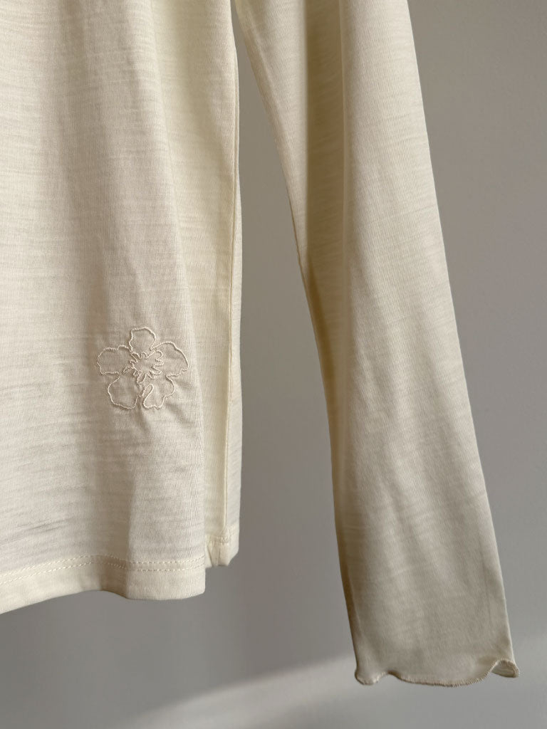 Ecru Wool Long Sleeve Top with High Neck – ALANIS