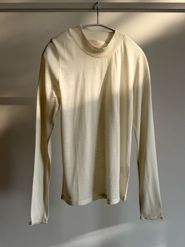 Ecru Wool Long Sleeve Top with High Neck – ALANIS