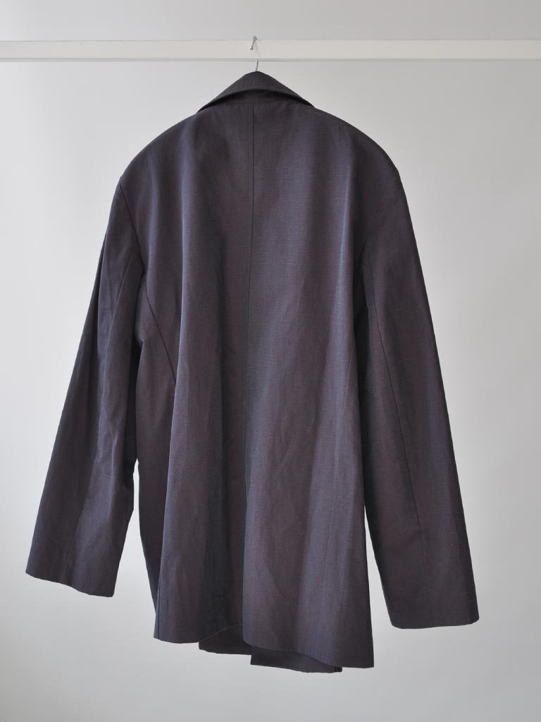 Back of Alexa Blazer in Purple on a hanger