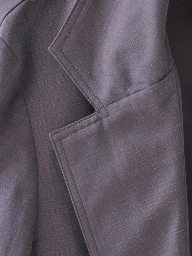 Lapel Closeup of Alexa Blazer in Purple on a hanger