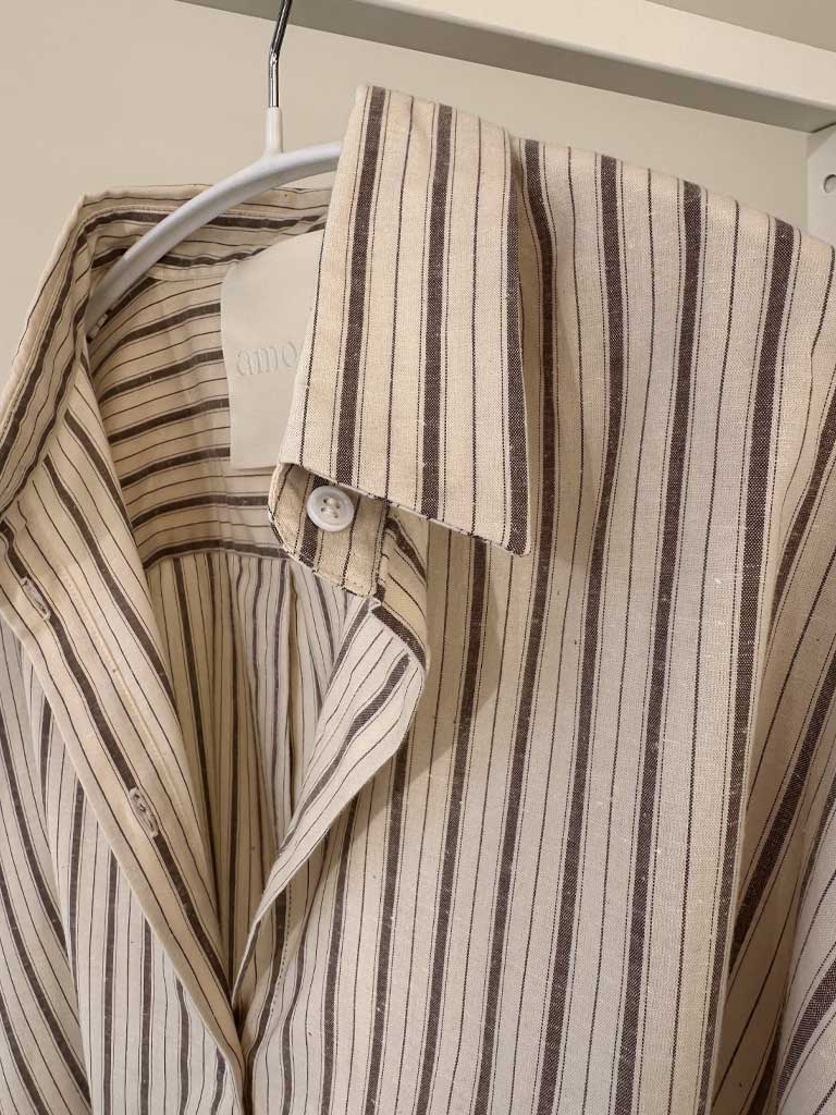 Oversized Skjorte i Beige og Brune Striber i Bomuld – ANES SHIRT