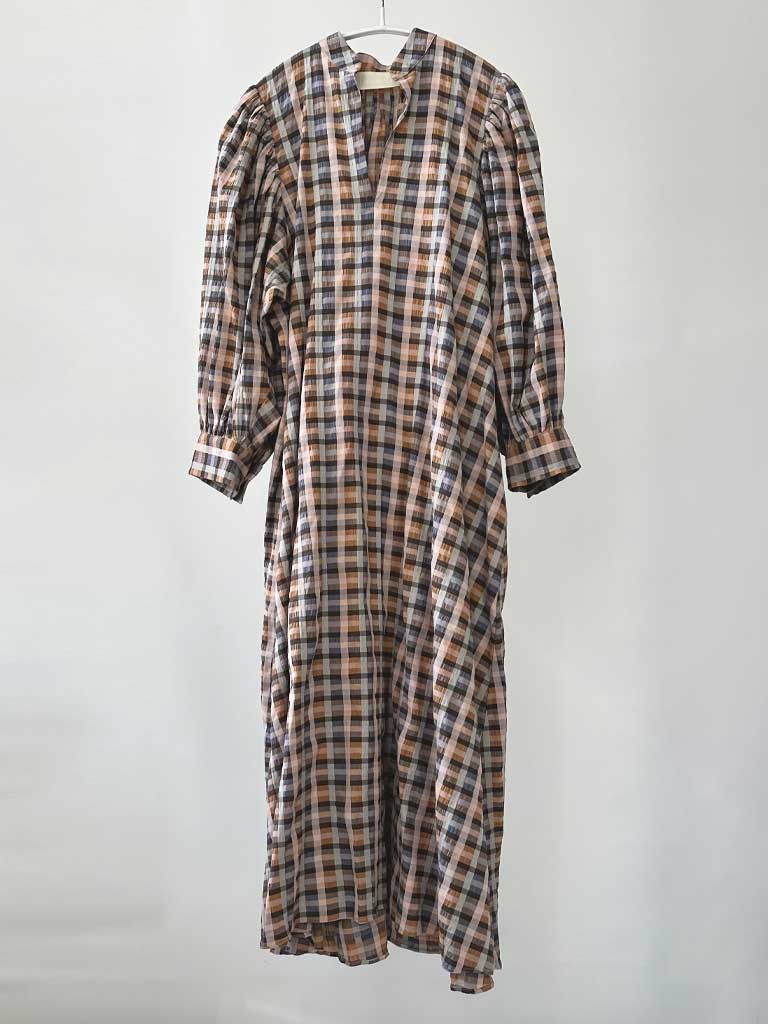 Front of Arona Cuca Dress in Rose Check on a hanger