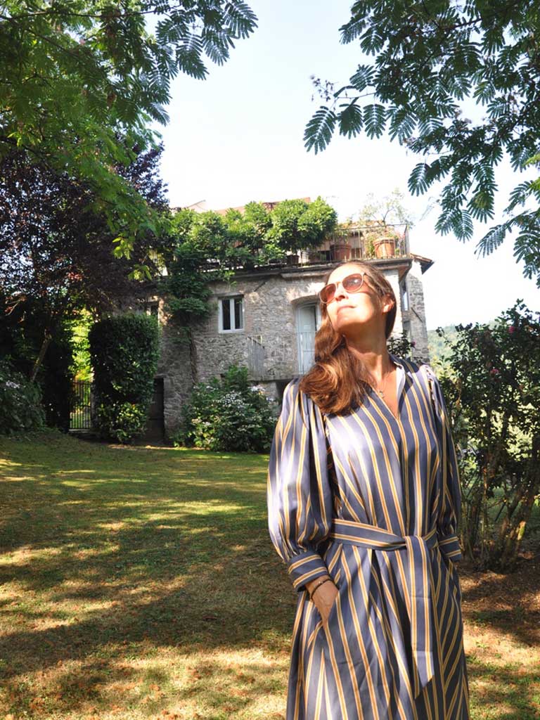 ARONA TENCEL STRIPE DRESS BLUE