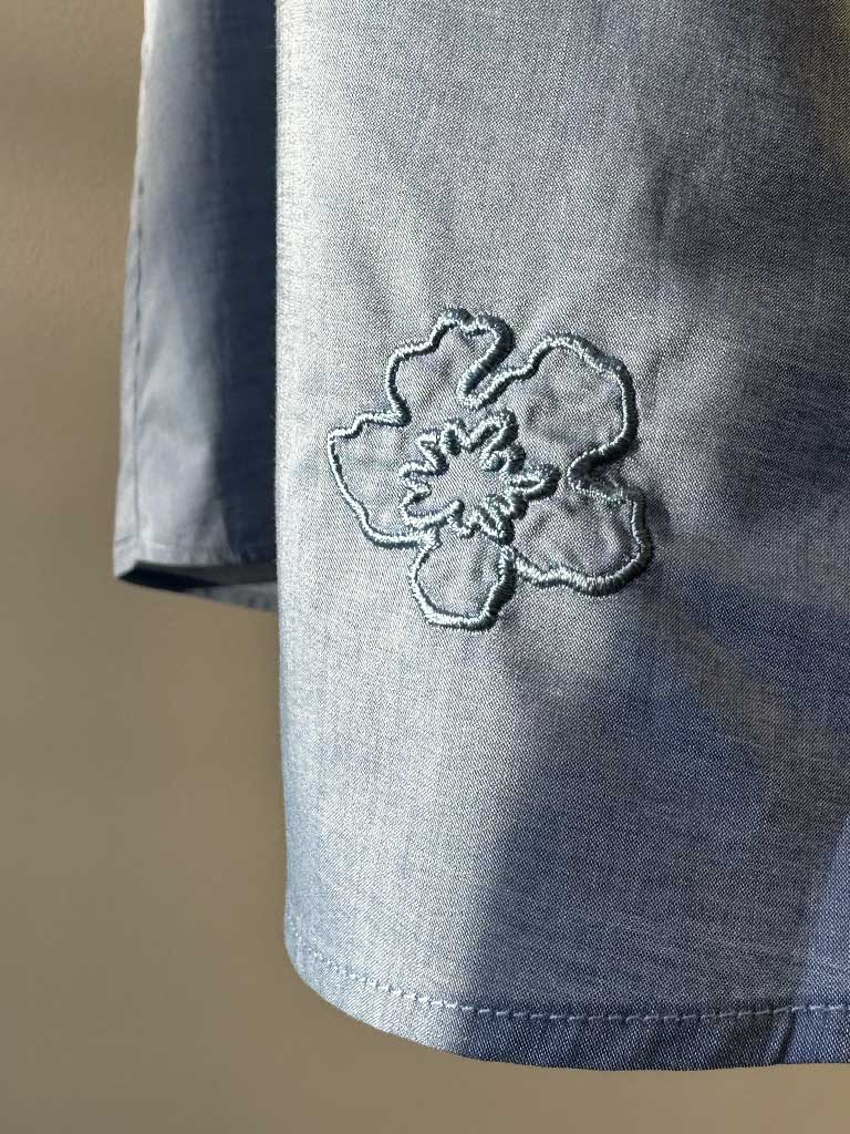 AVA Short Puff Sleeve Shirt in Blue Chambray