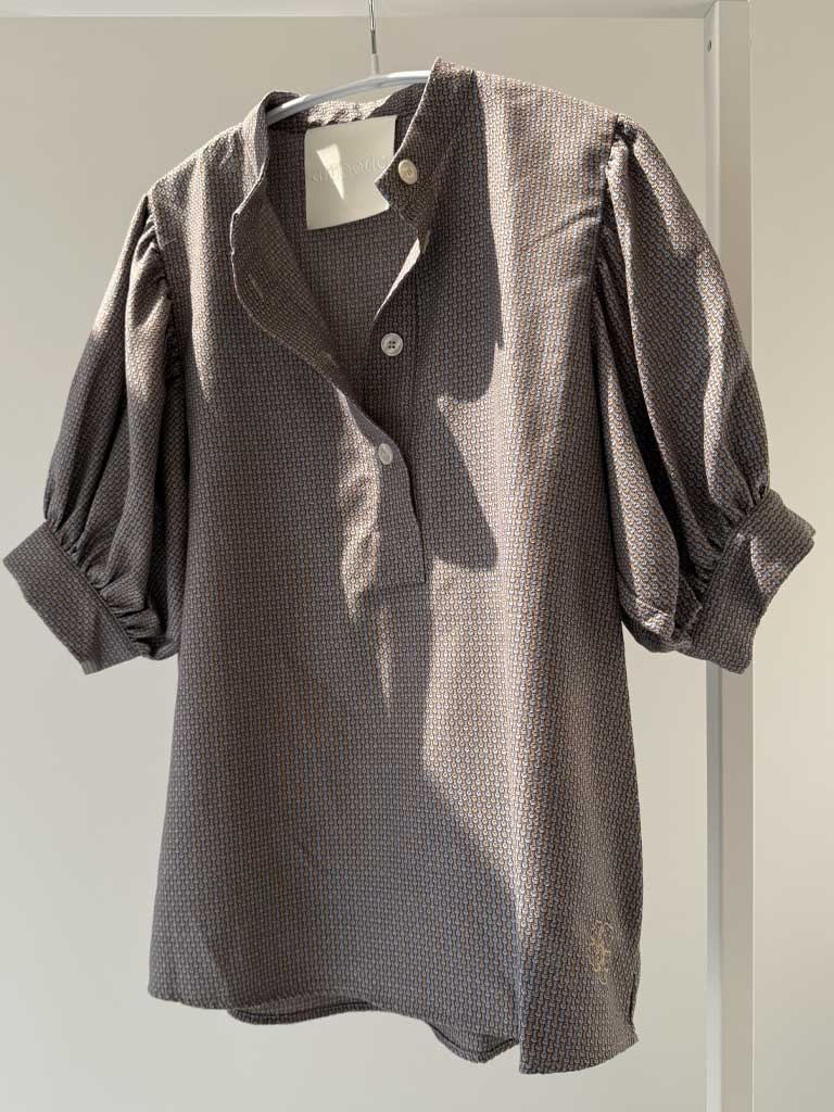 Brown Jacquard Shirt with Puff Sleeves – AVA SHIRT