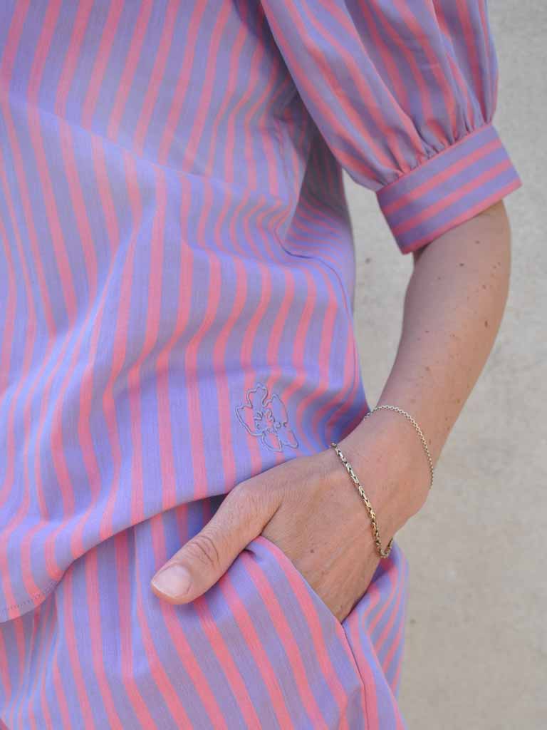 AVA Candy Stribet Lyserød Skjorte Kortærmet