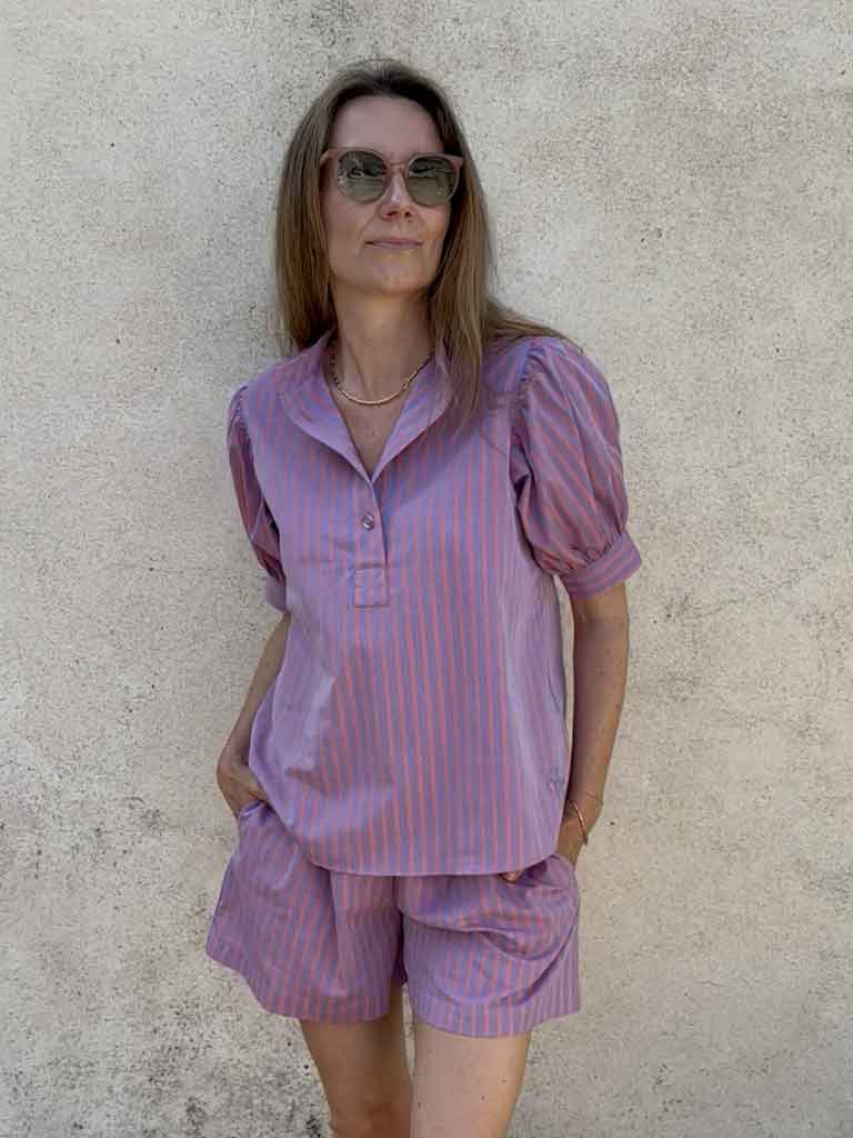 AVA Candy Stribet Lyserød Skjorte Kortærmet