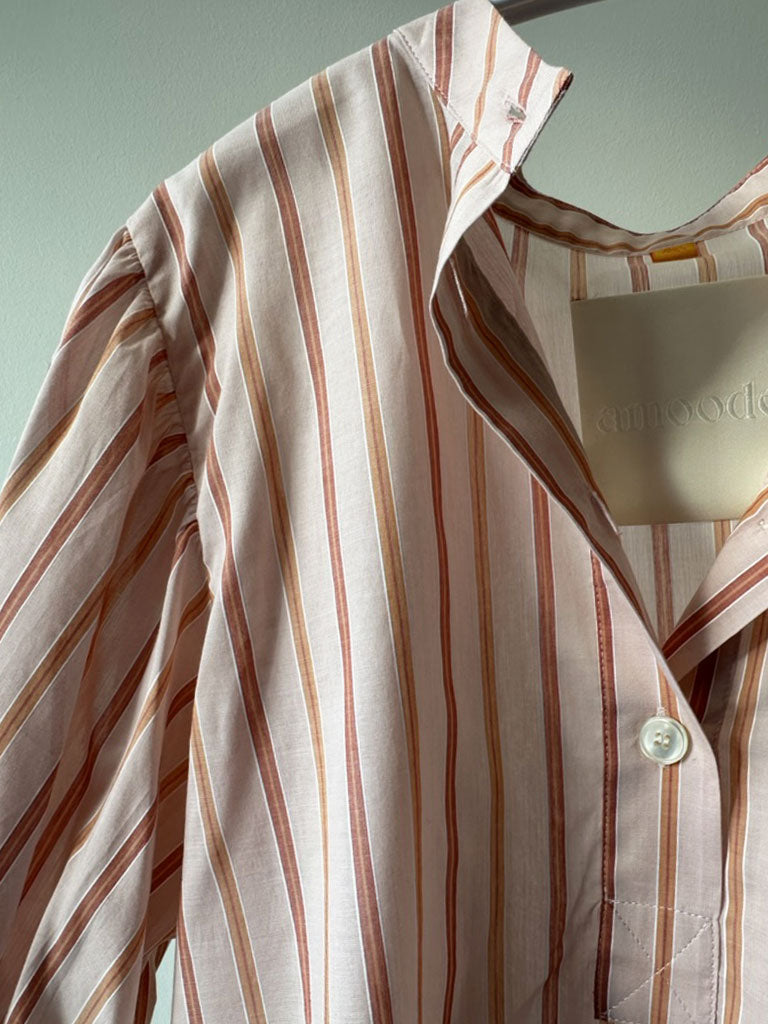 Short Sleeve Shirt in Soft Rose with Warm Stripes – AVA SHIRT