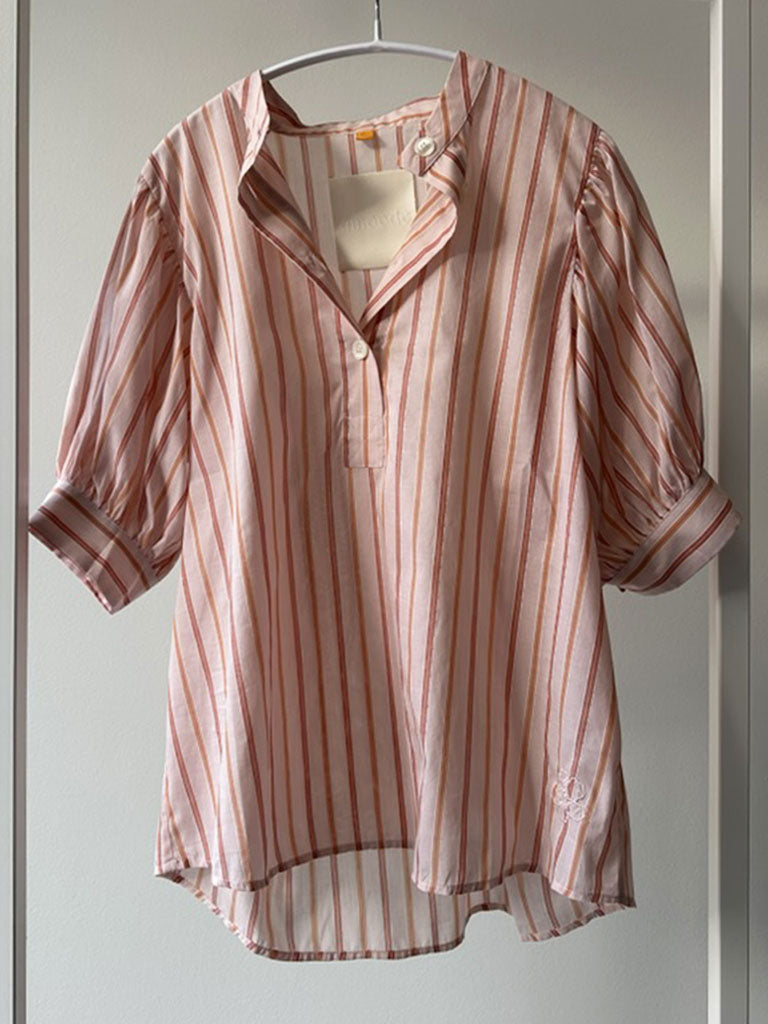 Short Sleeve Shirt in Soft Rose with Warm Stripes – AVA SHIRT