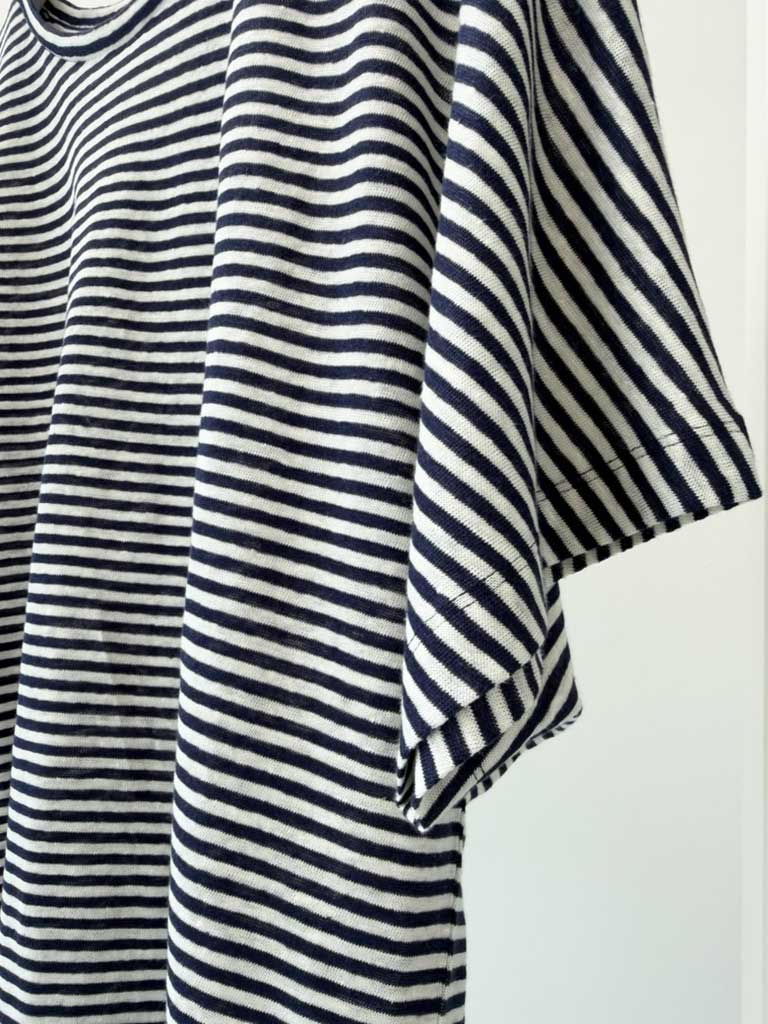 Navy Striped Linen Tee with Relaxed Fit – AVIO TEE