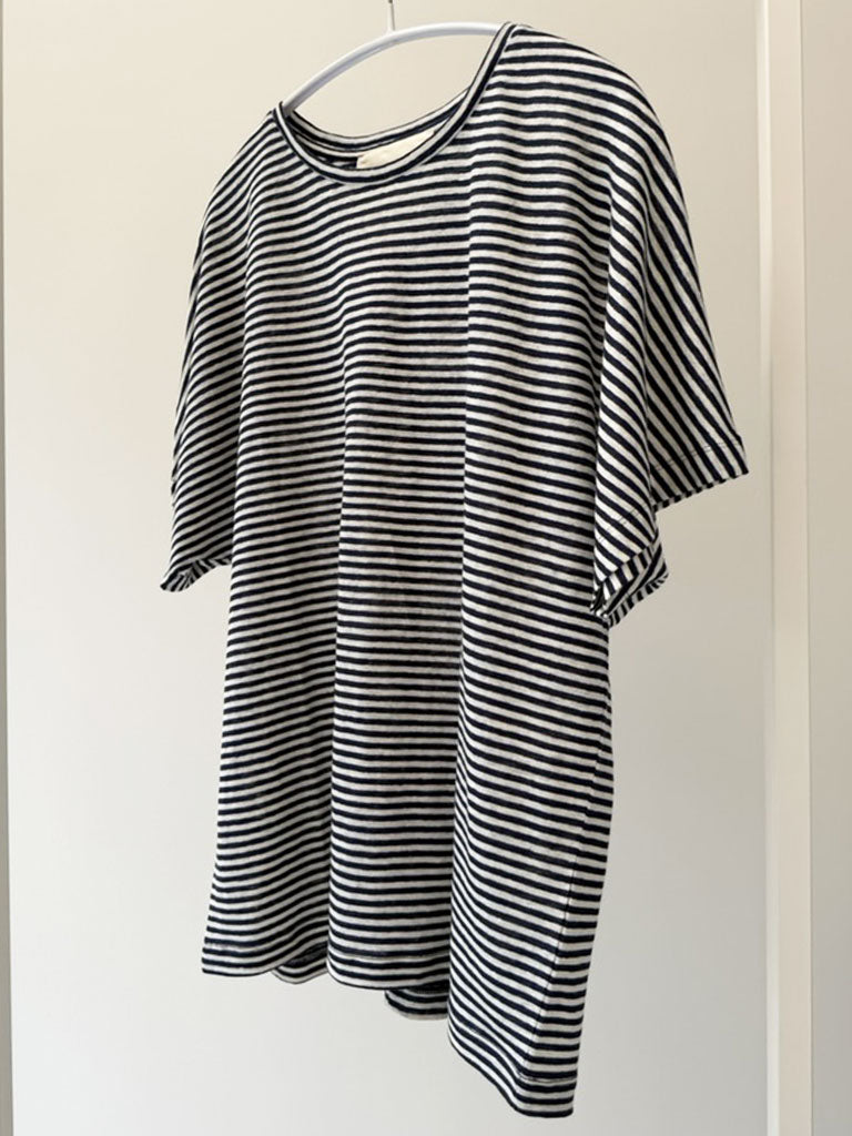 Navy Striped Linen Tee with Relaxed Fit – AVIO TEE