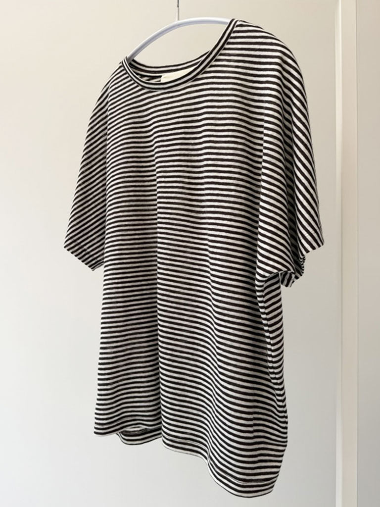 Striped Linen Tee in Brown with Relaxed Fit – AVIO TEE