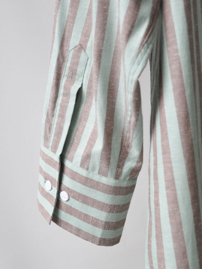Sleeve Cuff Detail Closeup of Bea Shirt in Pistachio Stripes