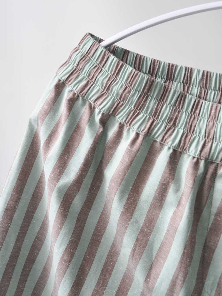 Elastic Waistband Closeup of Belize Boxers in Pistachio Stripes