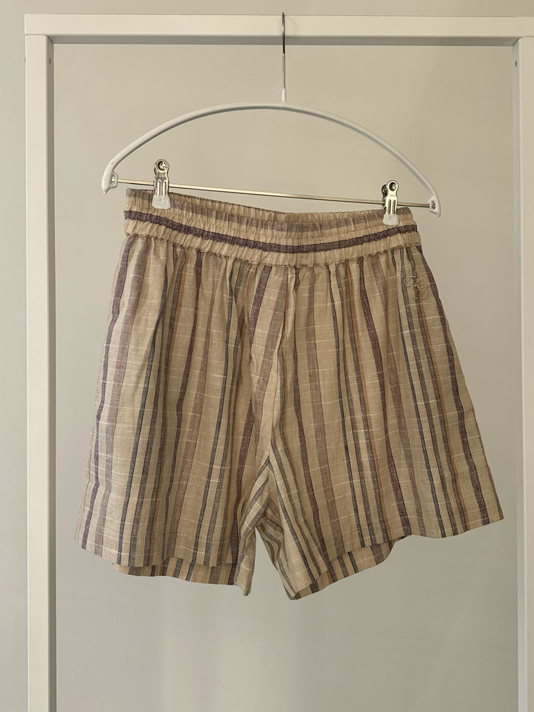 Løse Shorts i Natur og Beige Strib i Bomuld og Hør – BELIZE SHORTS