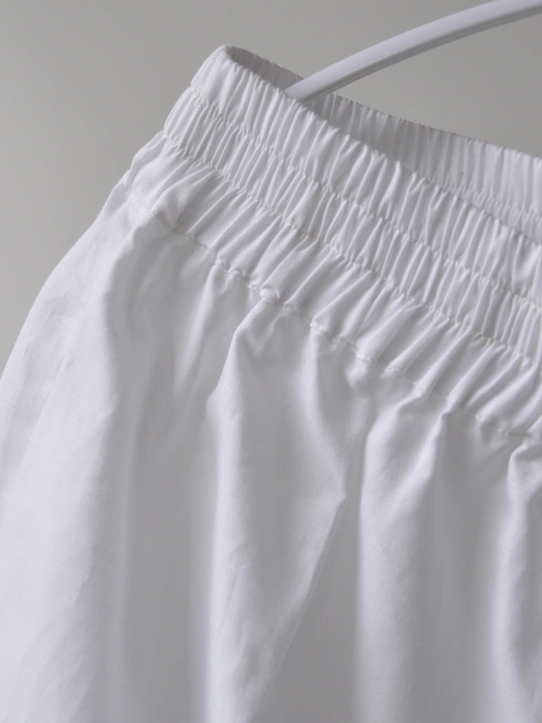 Elastic Waistband Closeup of Belize Boxers in White on a hanger