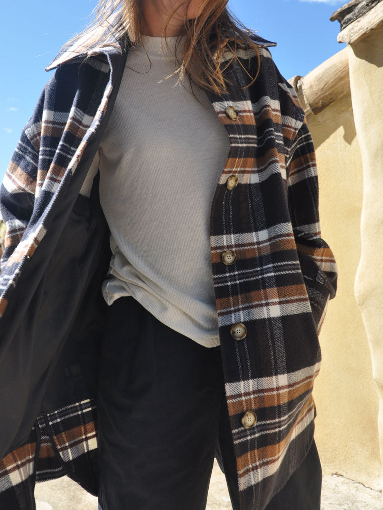 Checked Oversized Cotton Jacket in brown and blue – DOLORES
